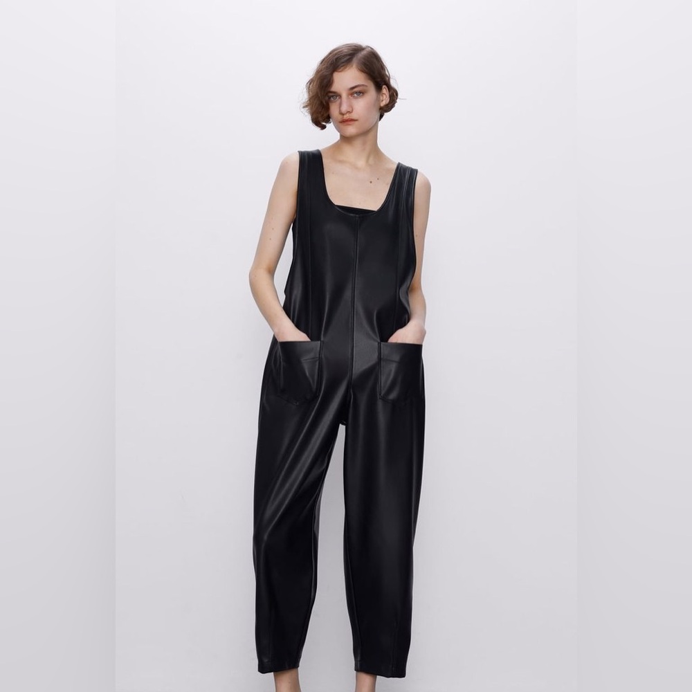 ZARA‎ Black Leather Jumpsuit full length size S